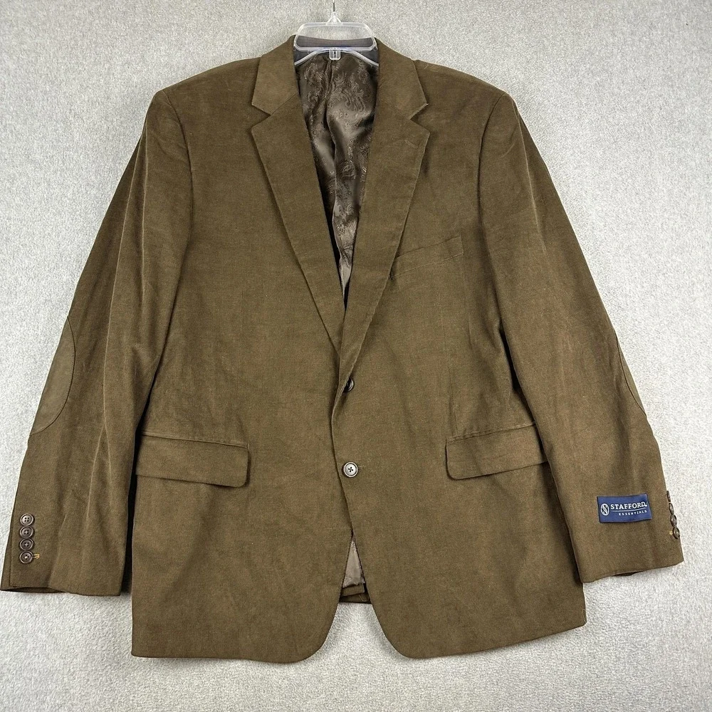Stafford Sport Coat Blazer Mens 48R Elephant Taupe Corduroy Classic Fit Jacket